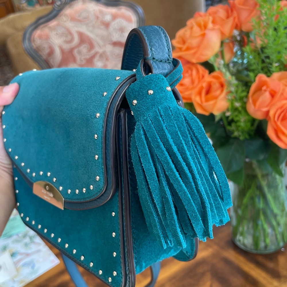 Kate Spade Teal Kenway Suede Crossbody with Tassel - Picture 4 of 11